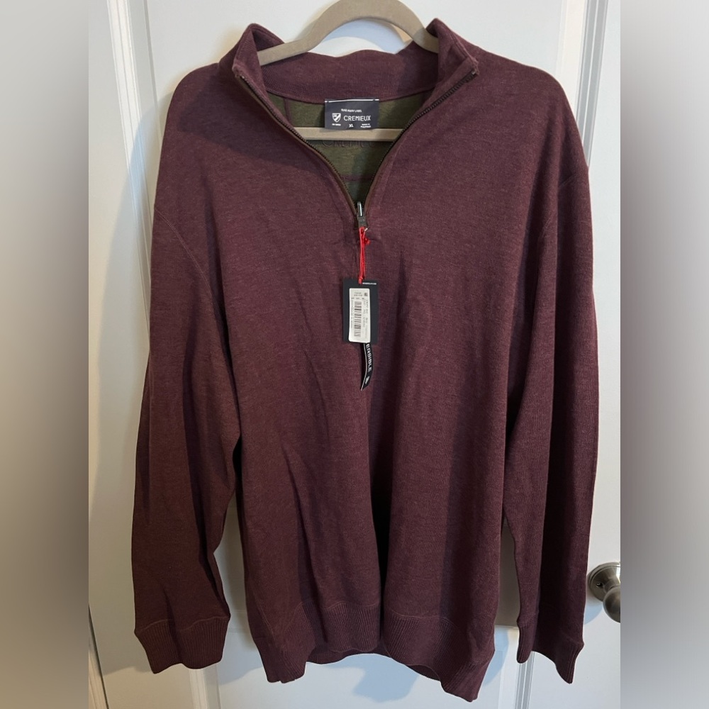Daniel Cremieux 1/4 Zip Red Wine Pull Over Sweater Mens XL Reversible